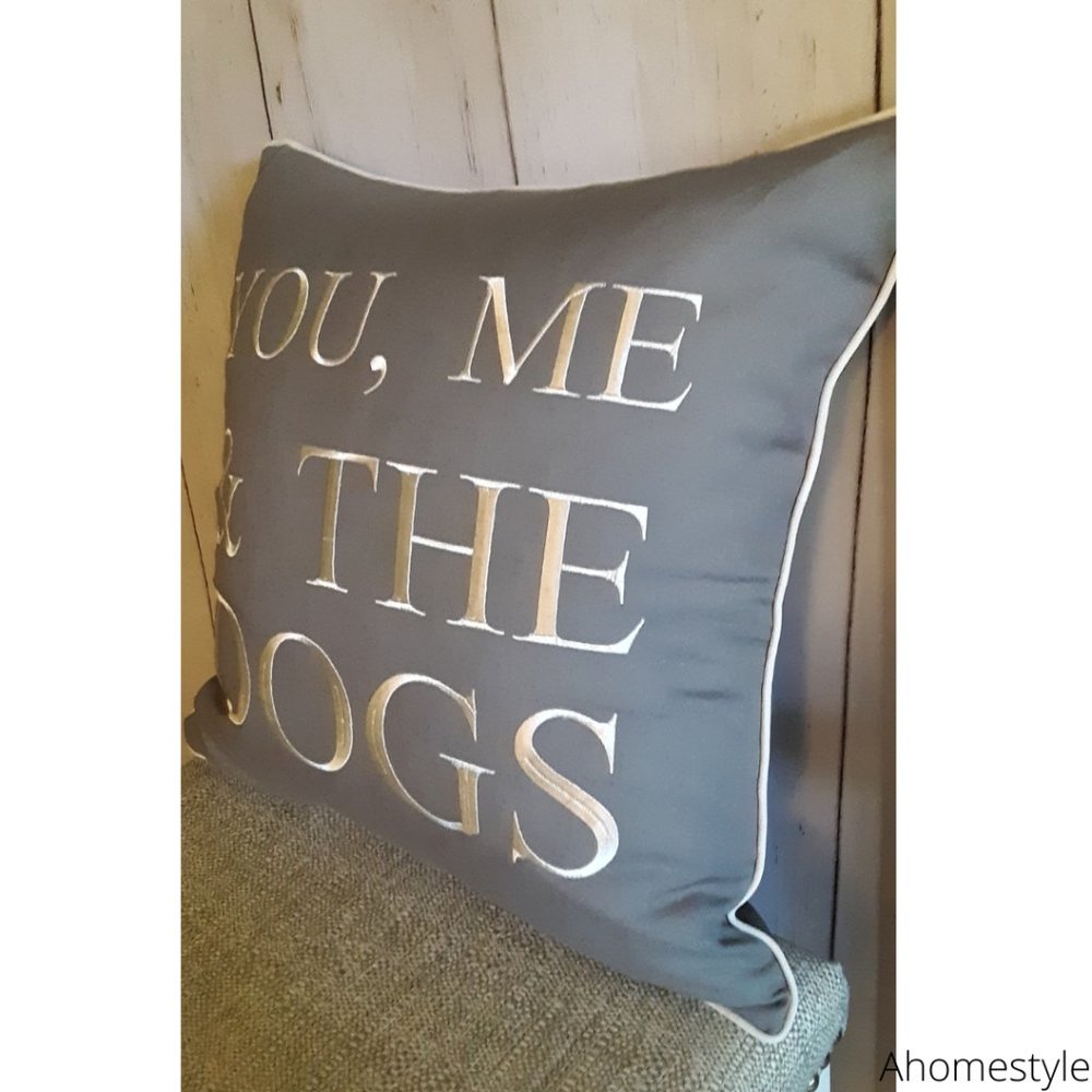 💕Decorative You, Me & The Dogs Light Grey Throw Pillow - Picture 3 of 6